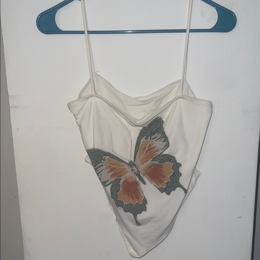 White Cami Top with Butterfly Print